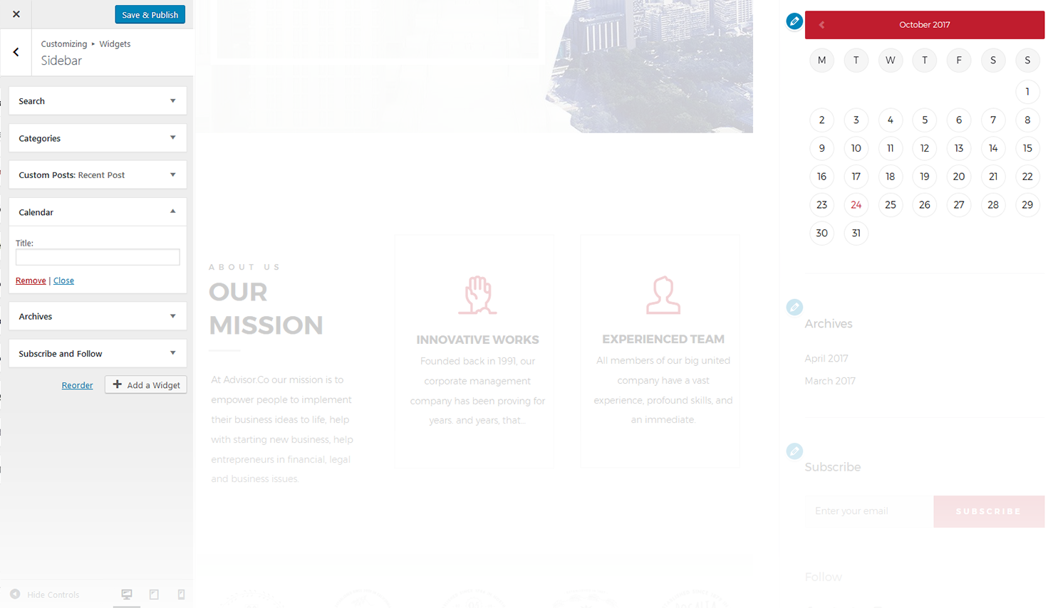 Menu Settings Screen