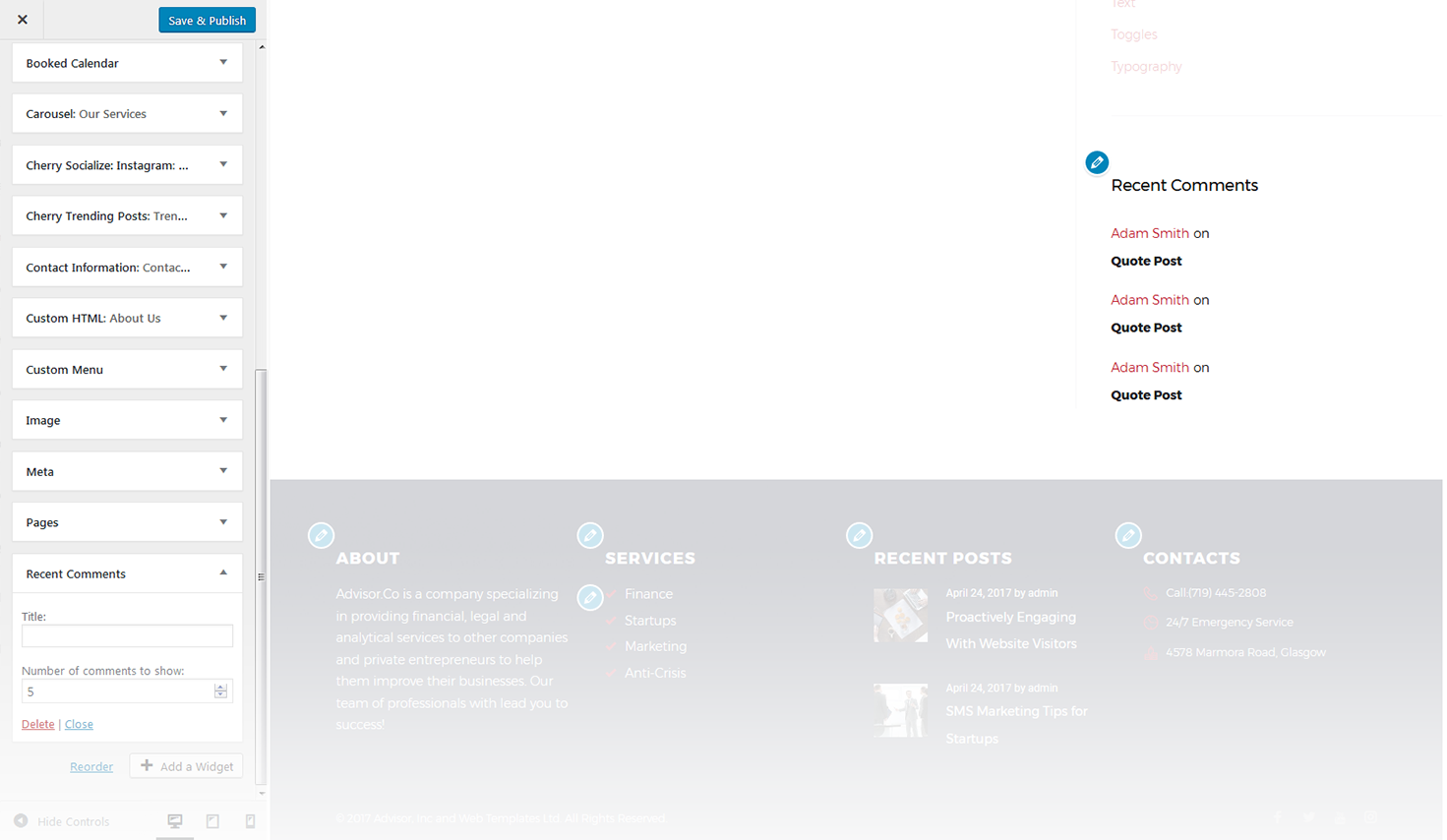 Menu Settings Screen