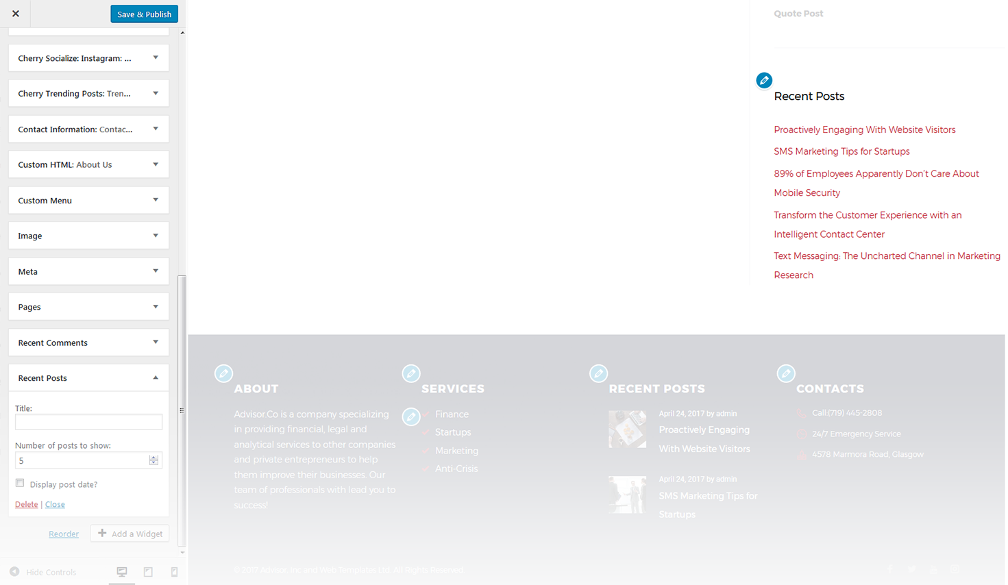 Menu Settings Screen