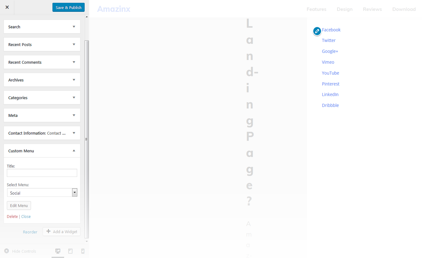 Menu Settings Screen