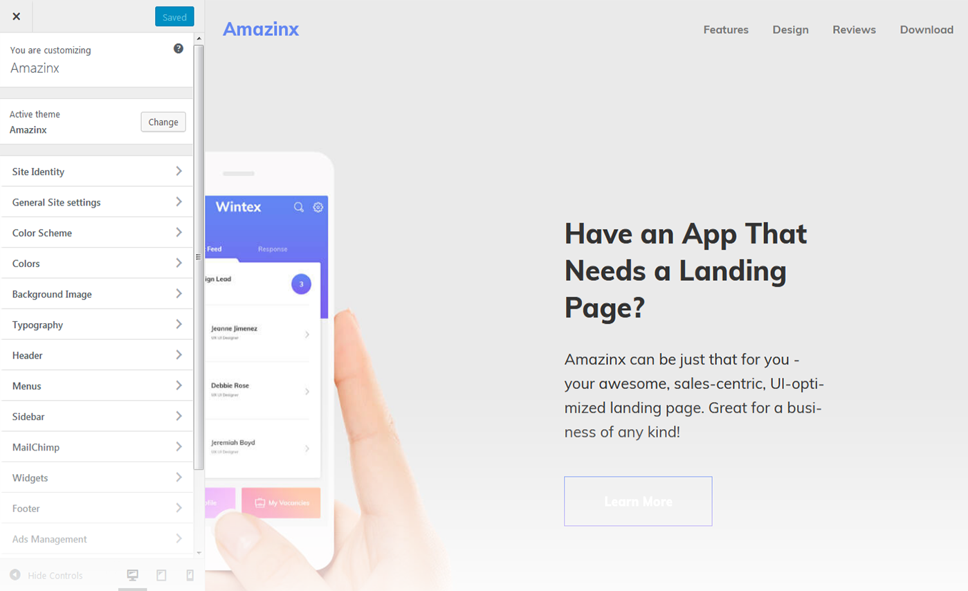 Customizer Screen