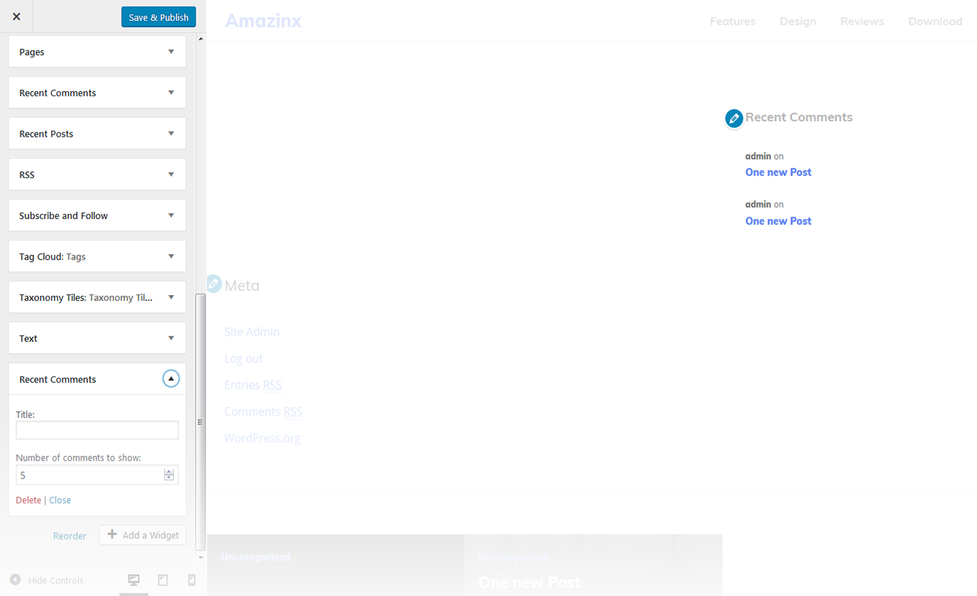 Menu Settings Screen