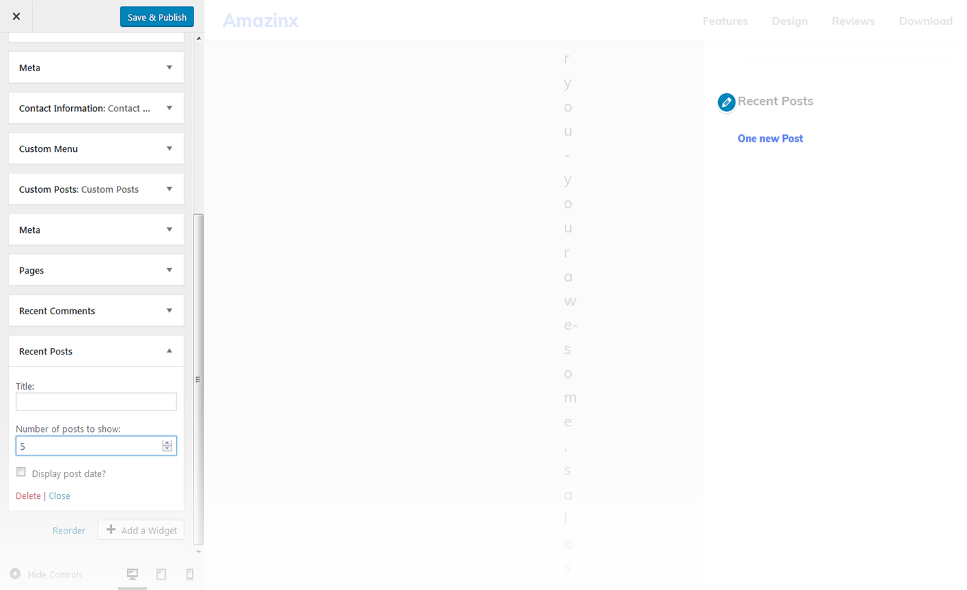 Menu Settings Screen