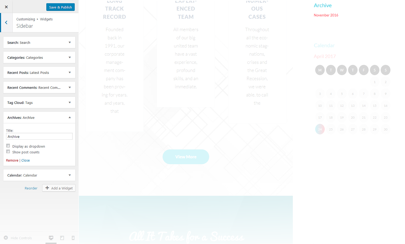 Menu Settings Screen