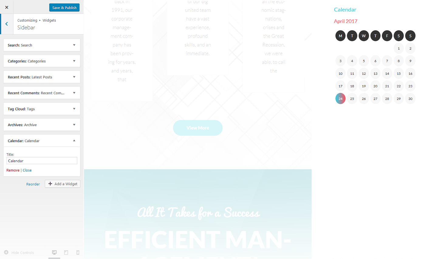 Menu Settings Screen