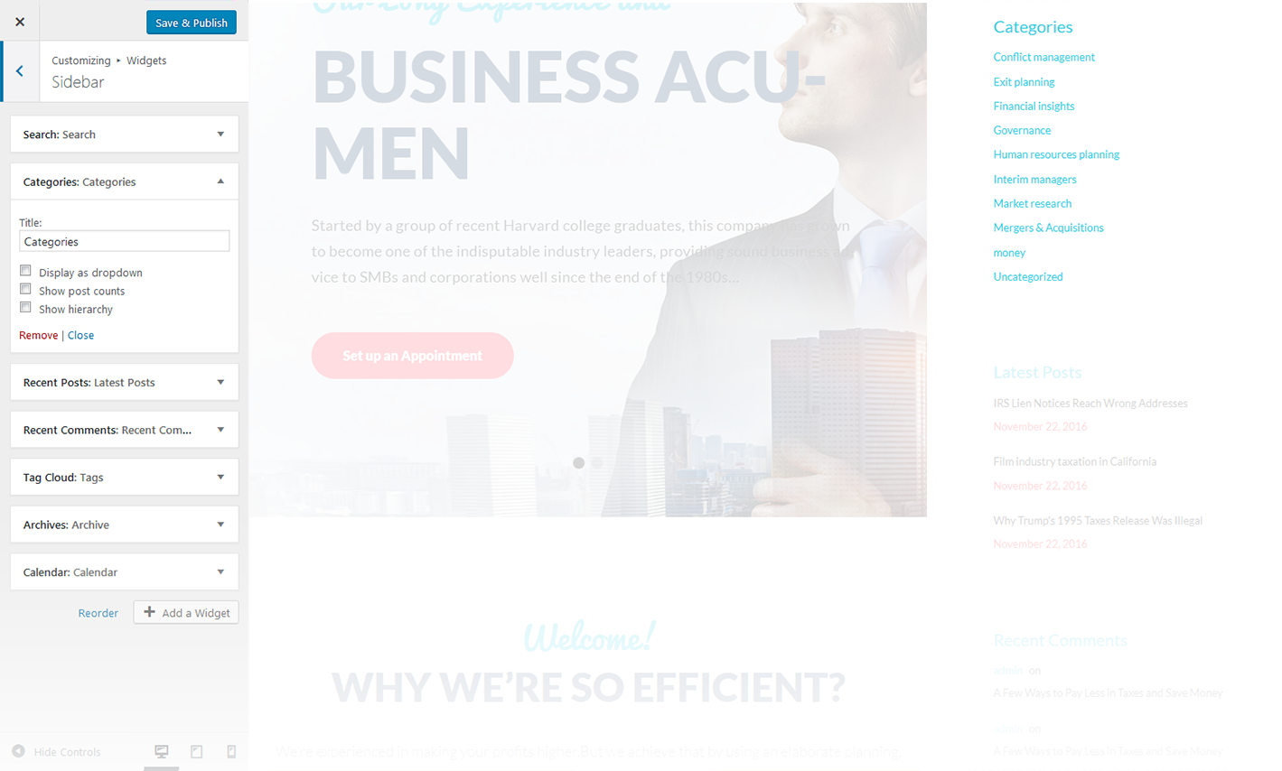 Menu Settings Screen
