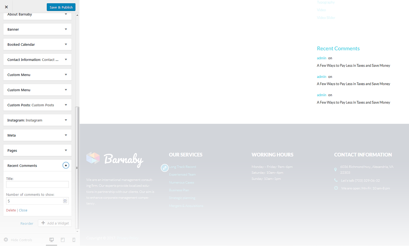 Menu Settings Screen
