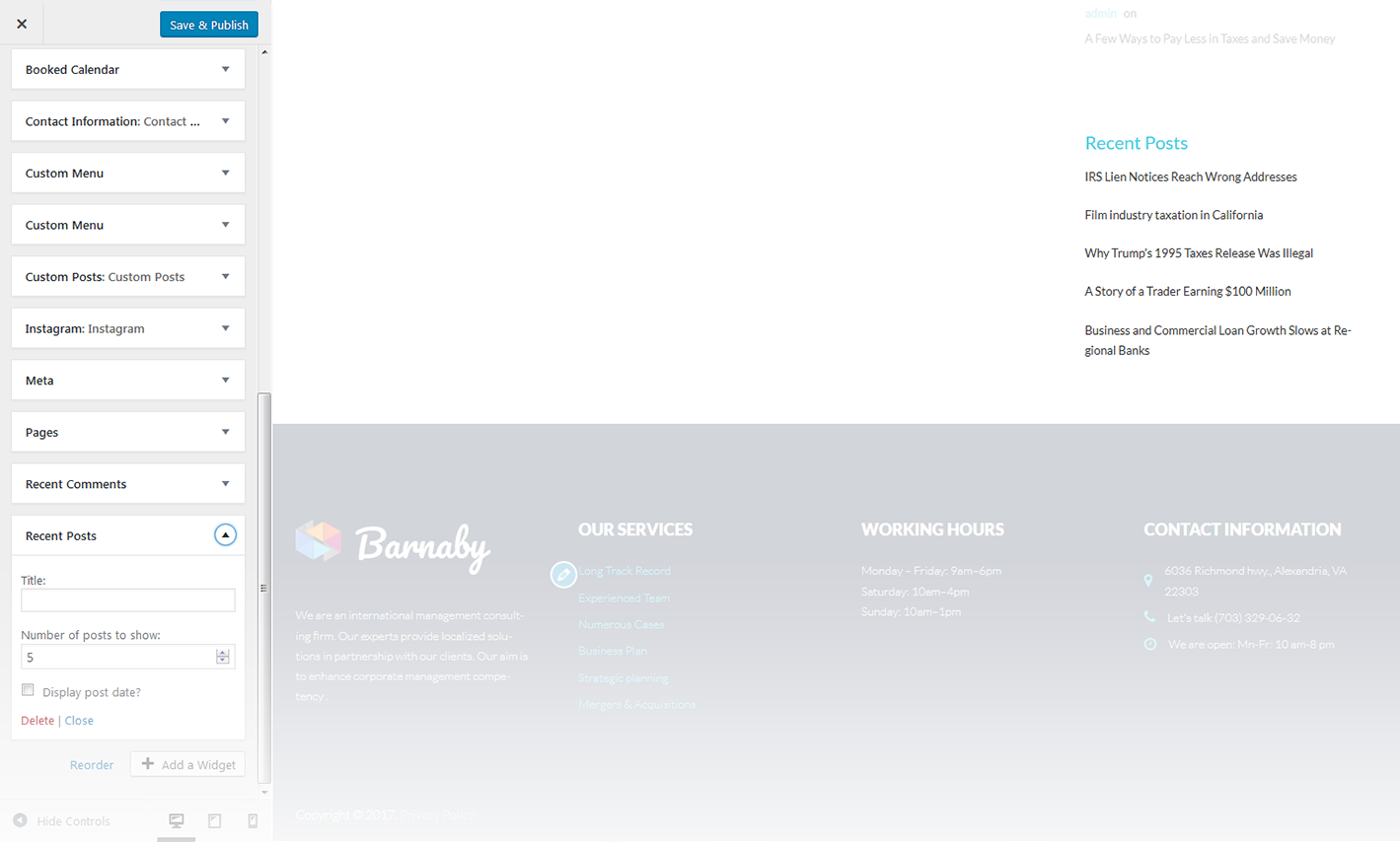 Menu Settings Screen