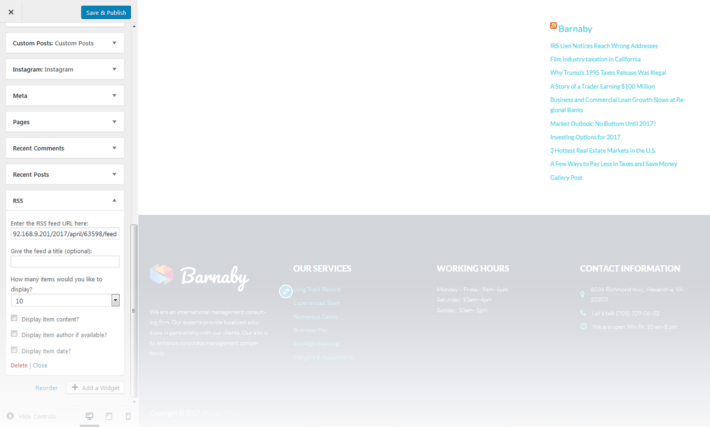 Menu Settings Screen