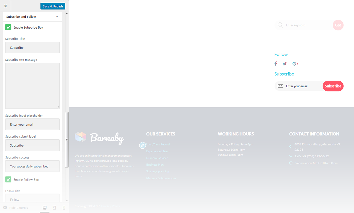 Menu Settings Screen
