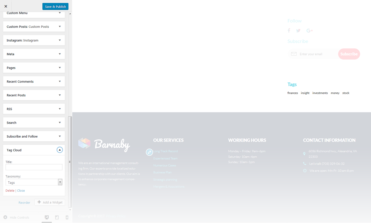Menu Settings Screen