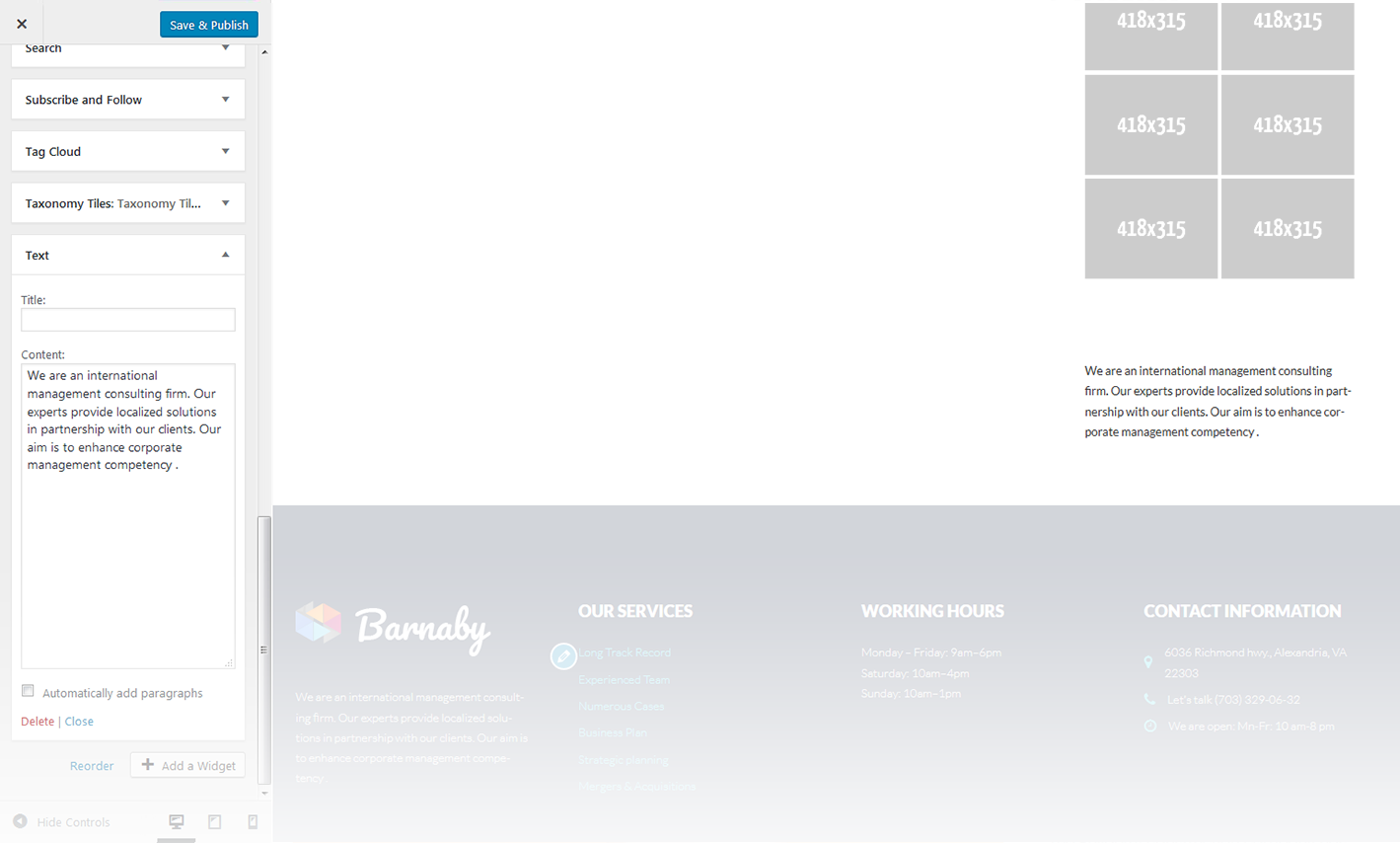 Menu Settings Screen