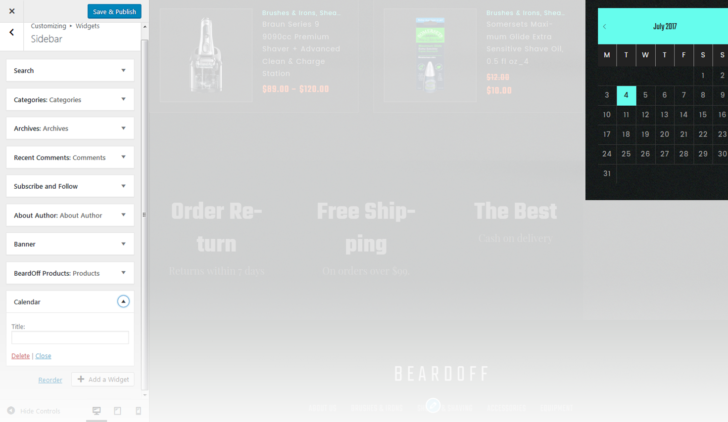 Menu Settings Screen