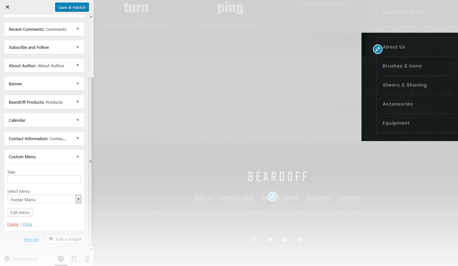 Menu Settings Screen