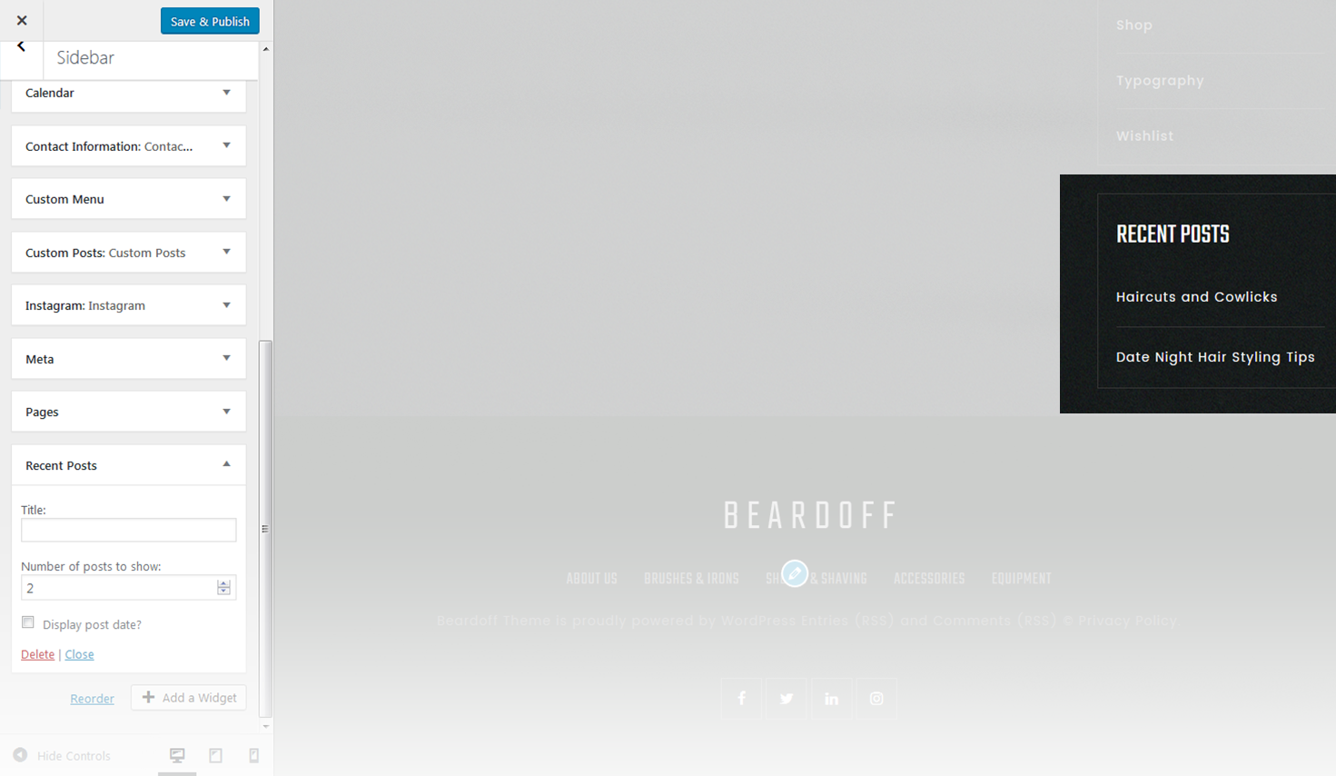 Menu Settings Screen