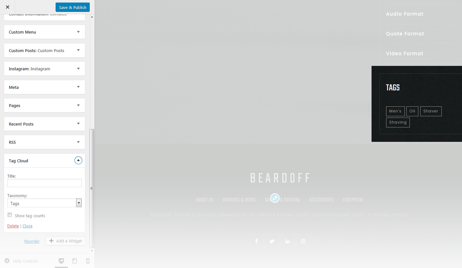 Menu Settings Screen