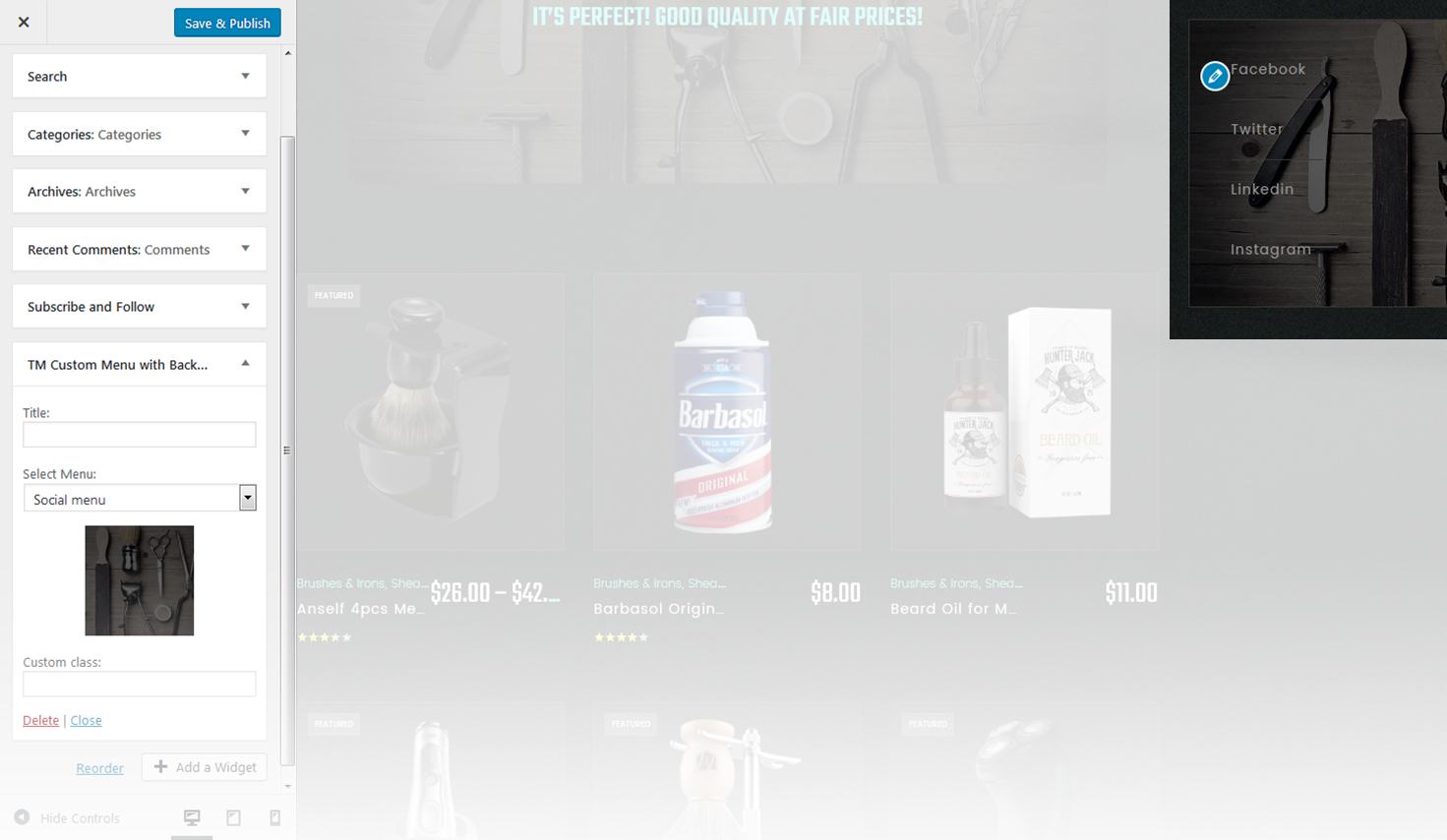 Menu Settings Screen