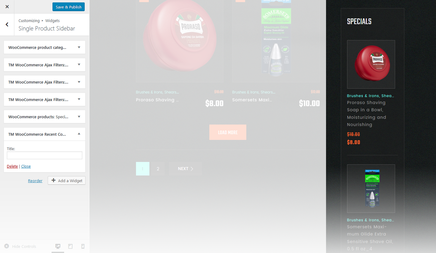 Menu Settings Screen