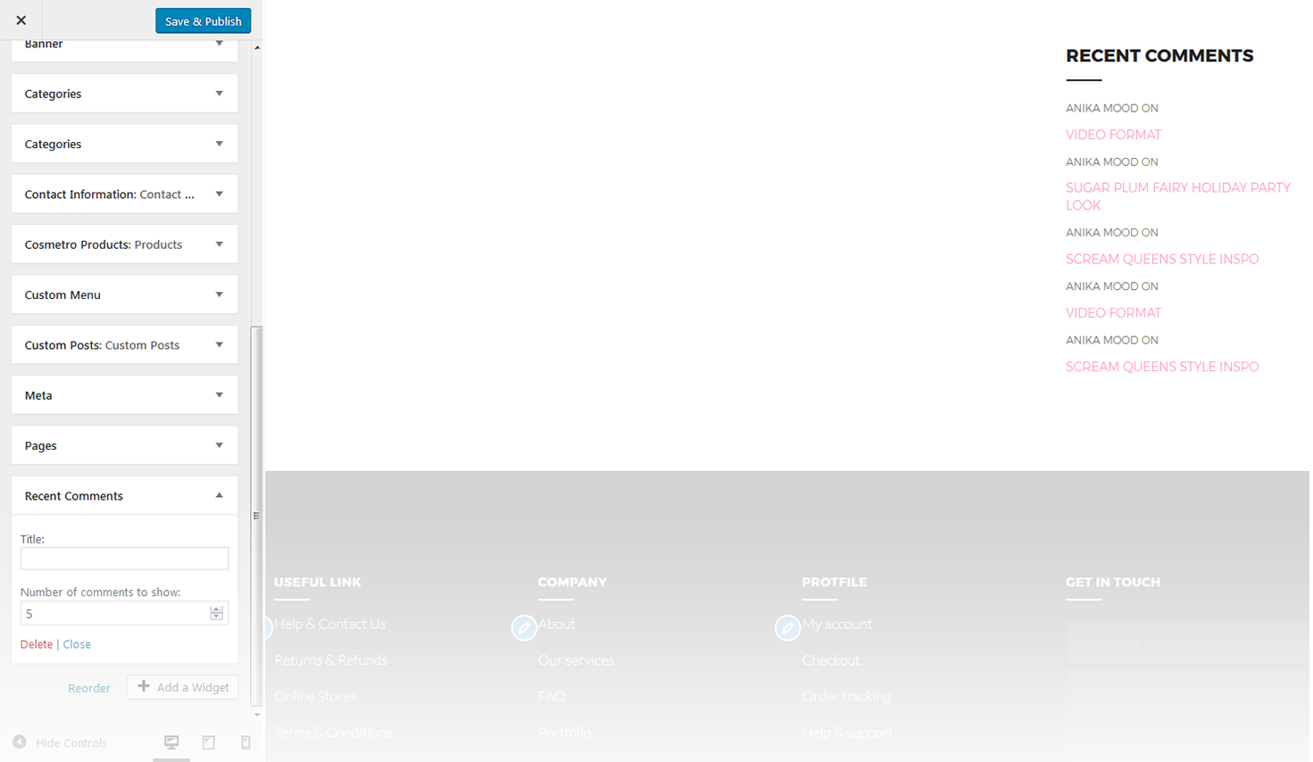 Menu Settings Screen