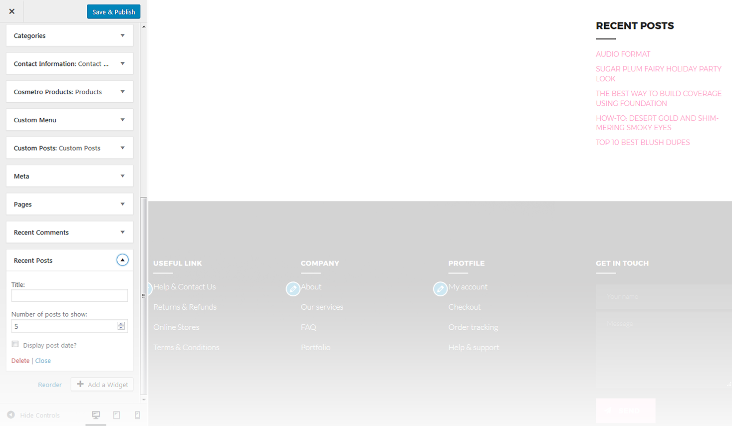 Menu Settings Screen