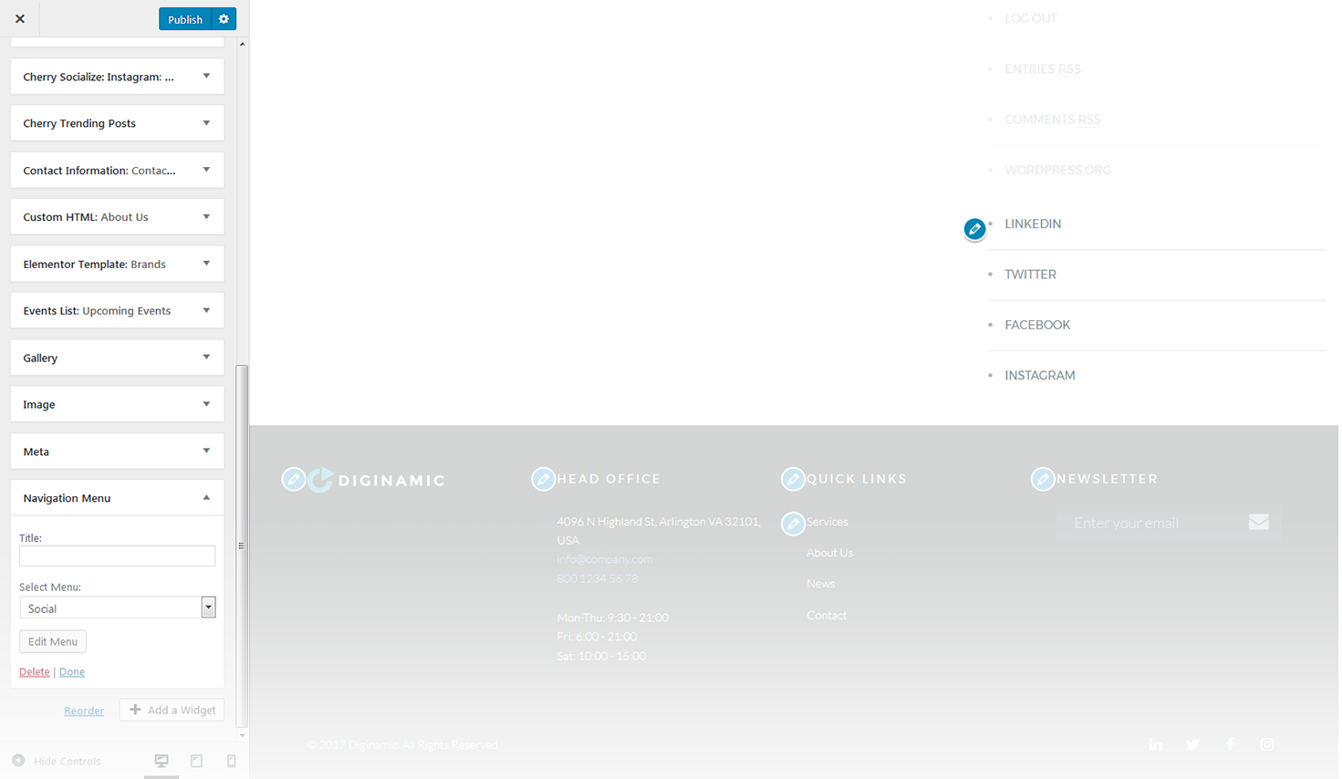 Menu Settings Screen