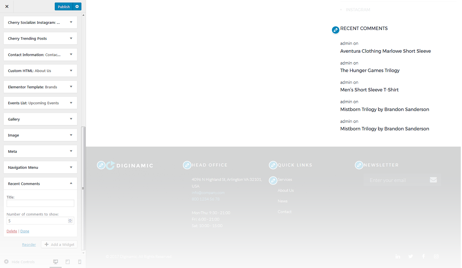 Menu Settings Screen