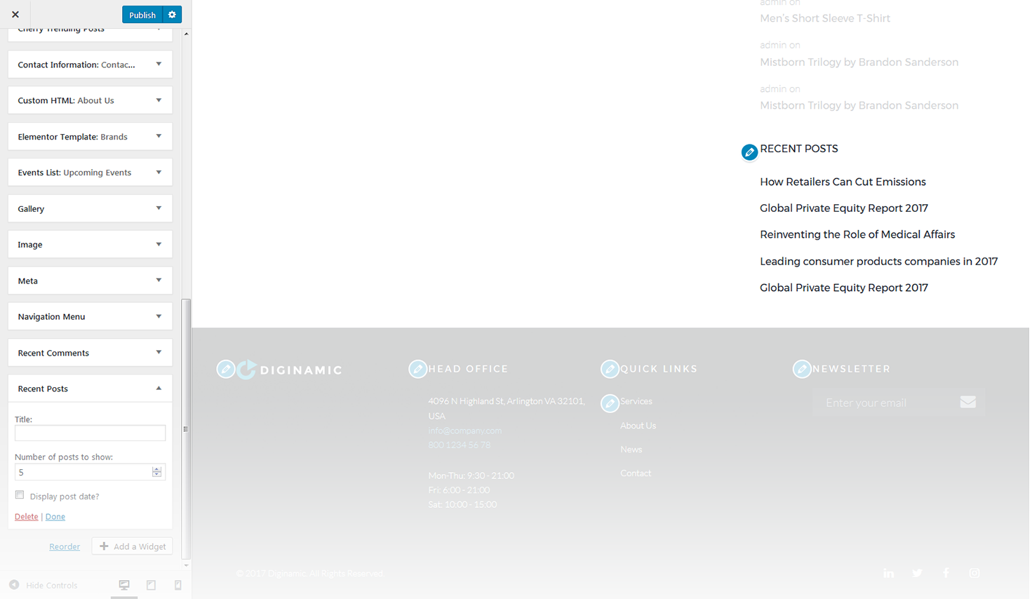 Menu Settings Screen