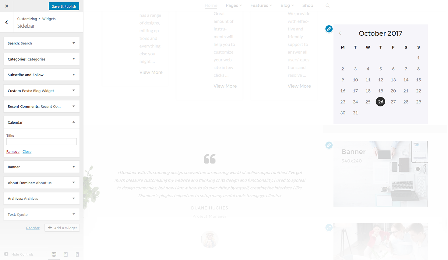 Menu Settings Screen