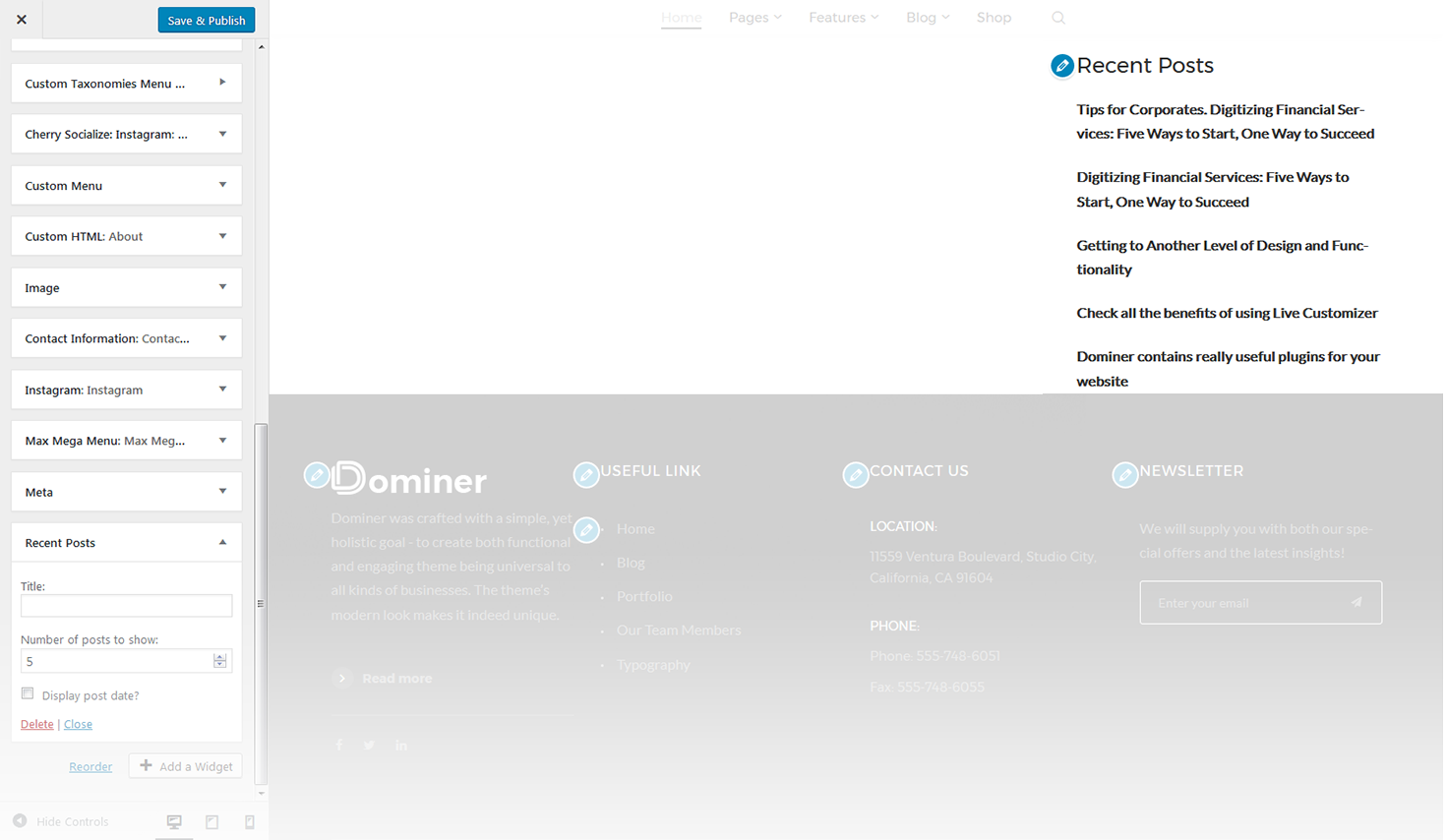 Menu Settings Screen