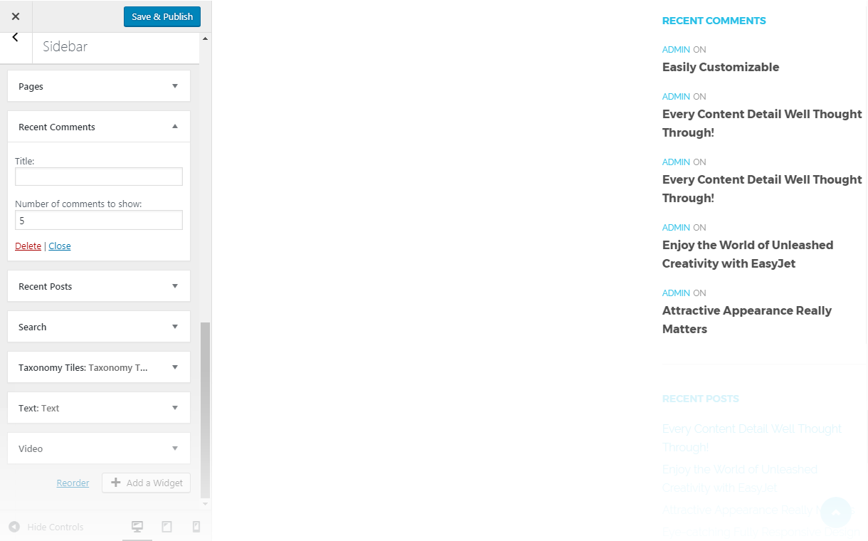 Menu Settings Screen