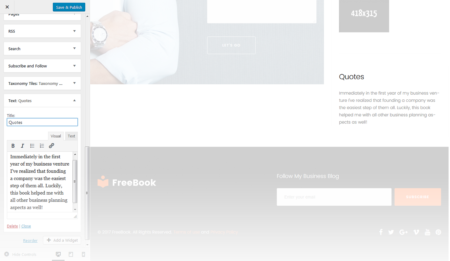 Menu Settings Screen
