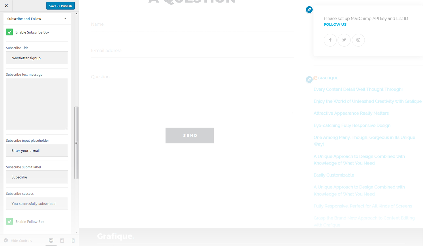 Menu Settings Screen