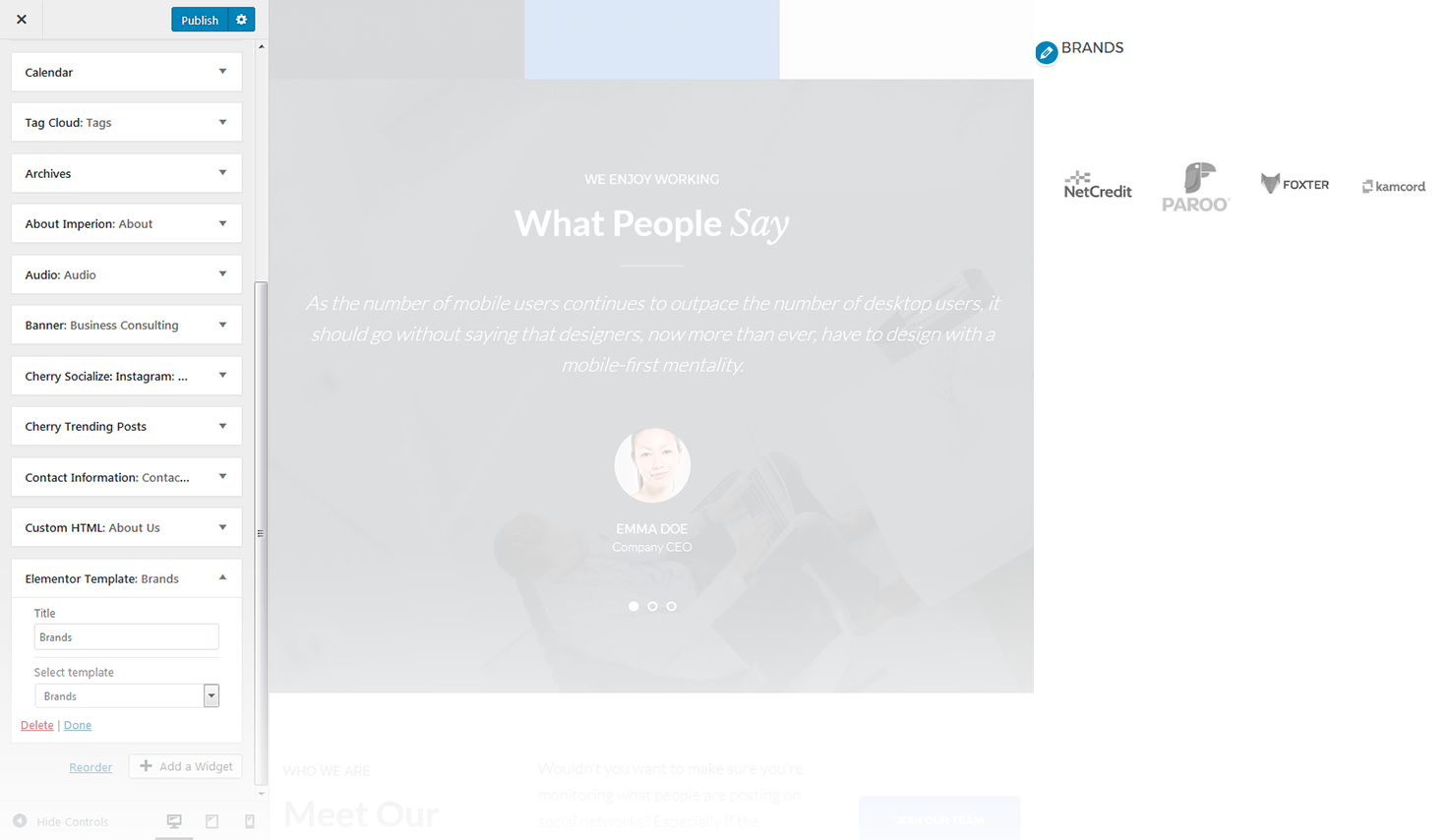Menu Settings Screen