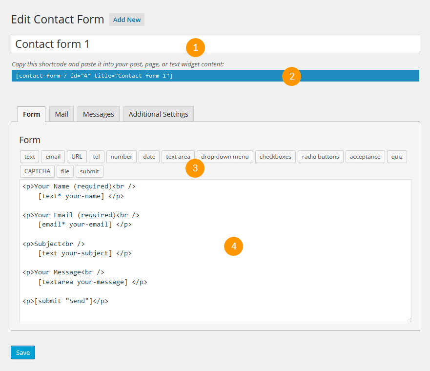 Contact Form 7 manage screen