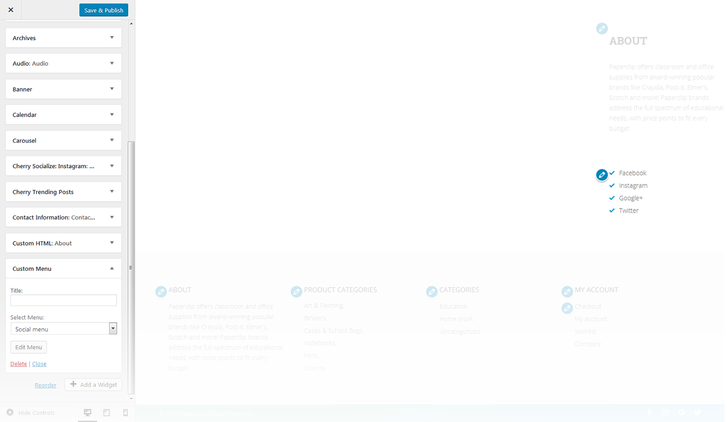 Menu Settings Screen