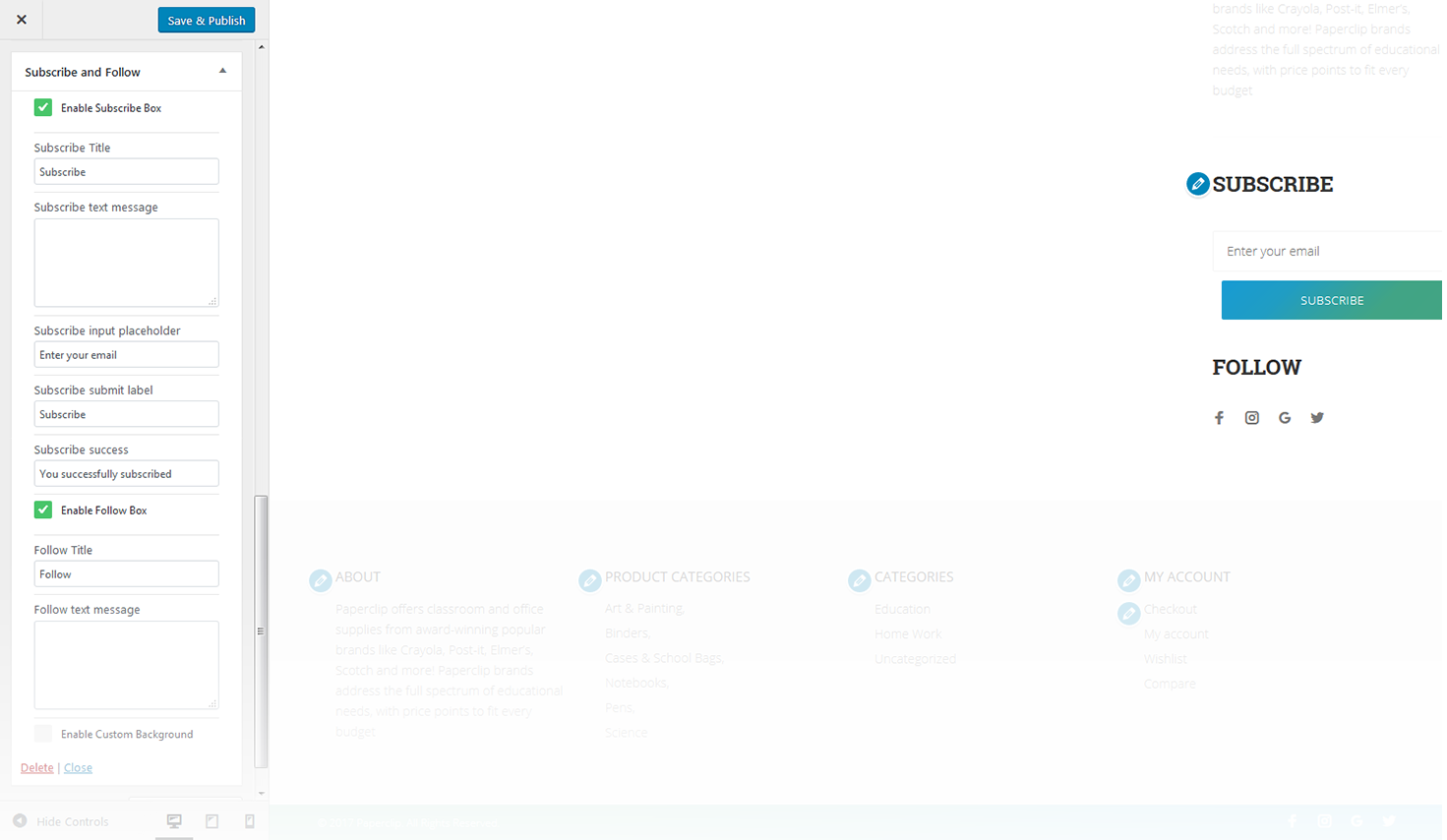 Menu Settings Screen