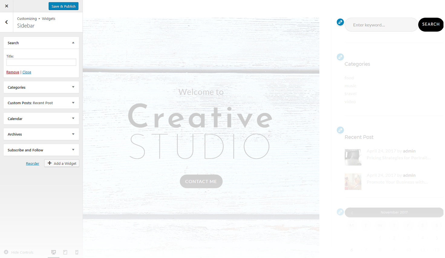Menu Settings Screen