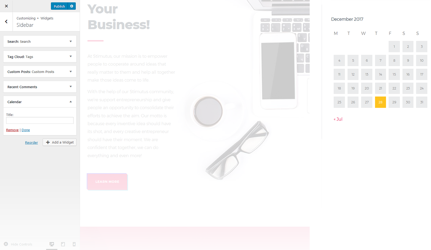 Menu Settings Screen