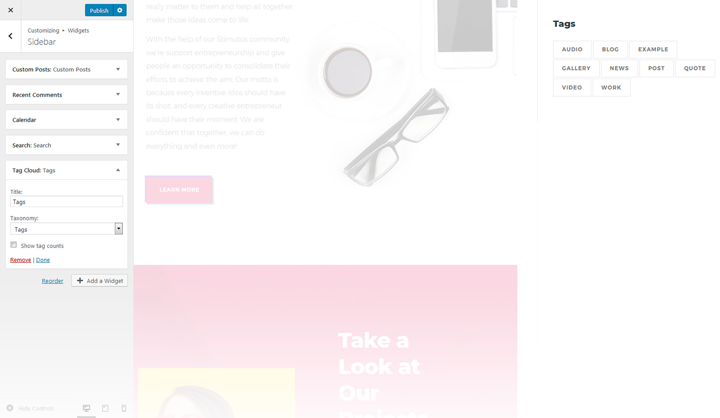 Menu Settings Screen