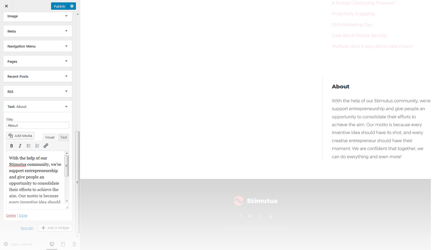 Menu Settings Screen