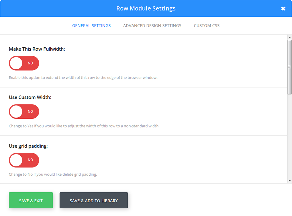 Row Module Settings