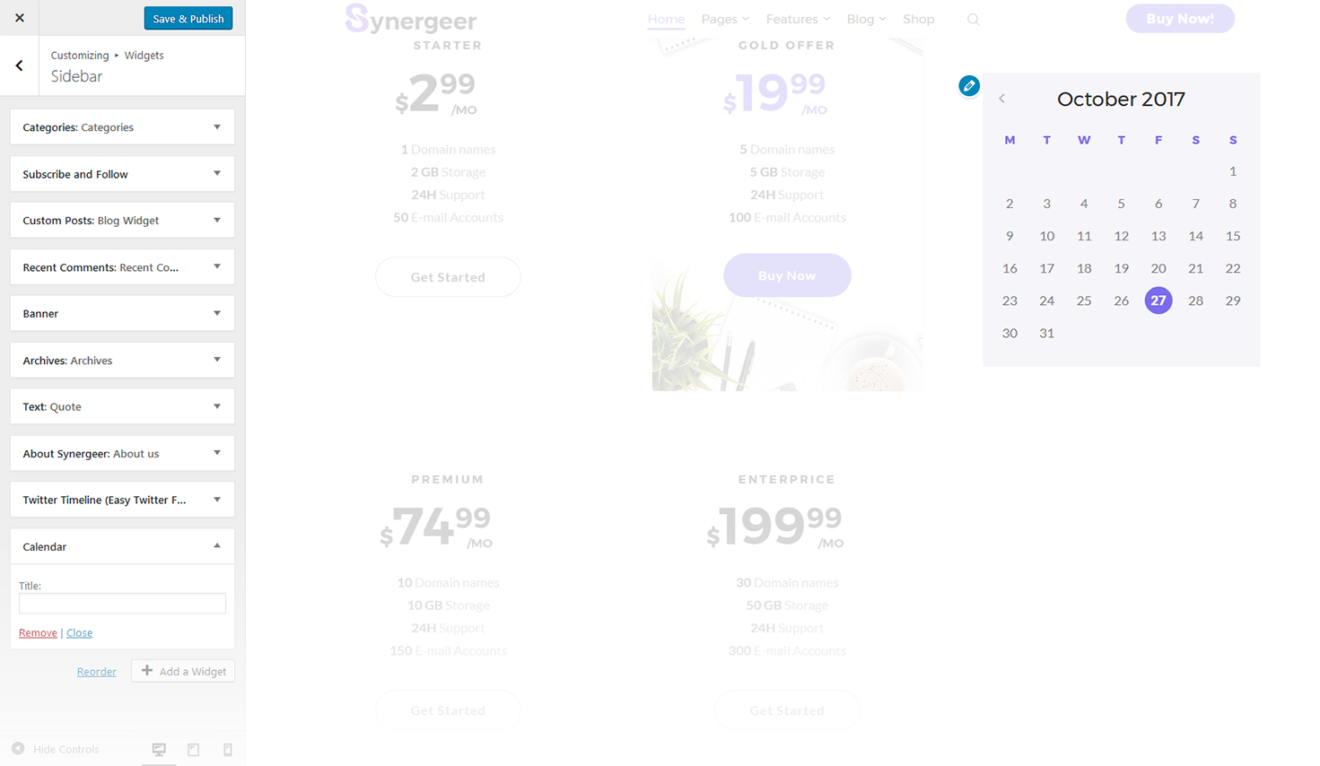 Menu Settings Screen