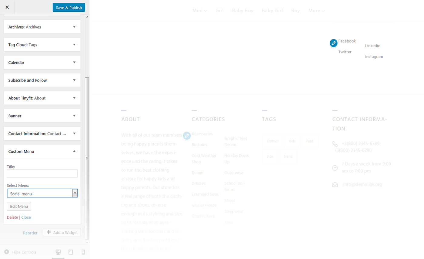 Menu Settings Screen