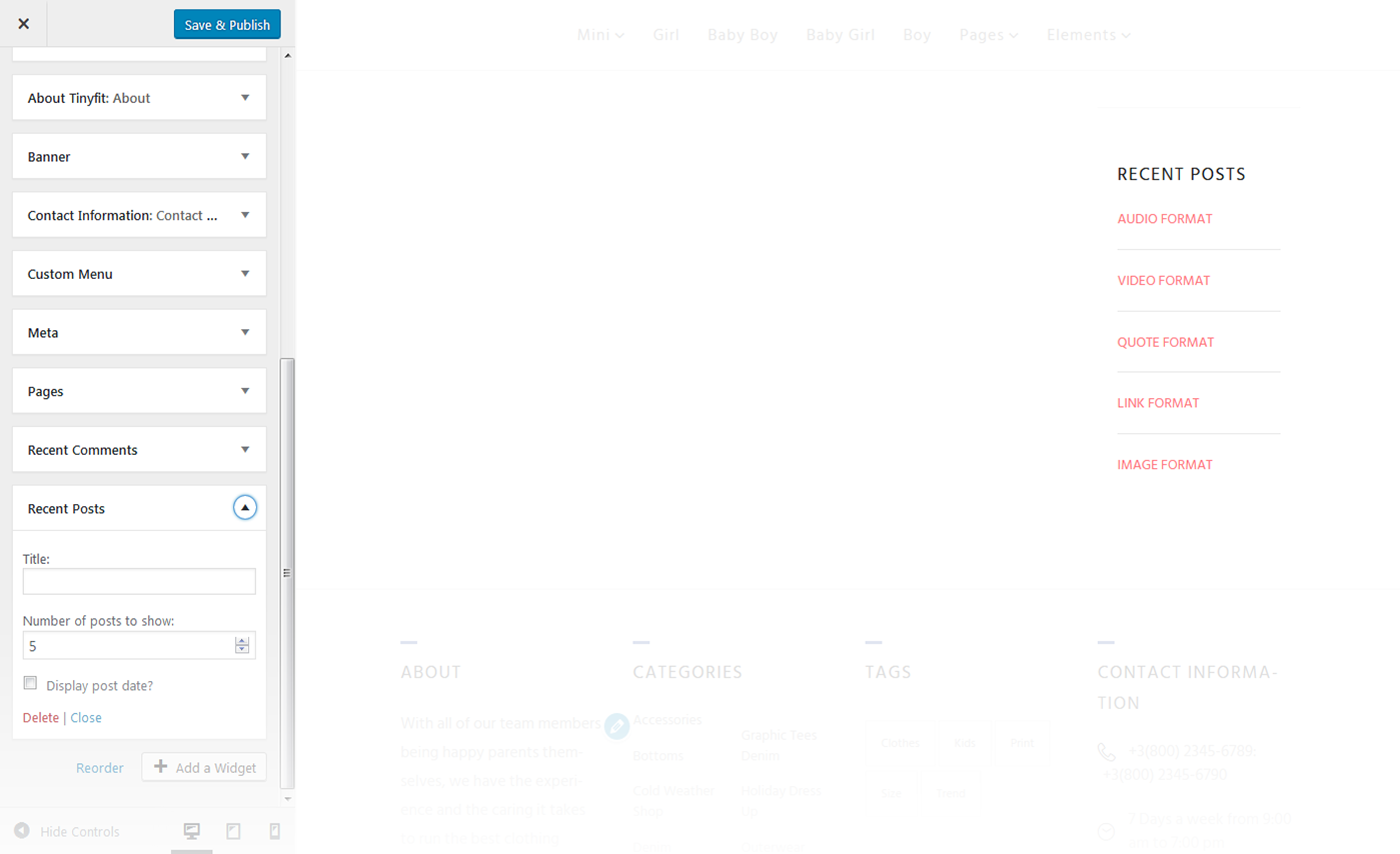 Menu Settings Screen