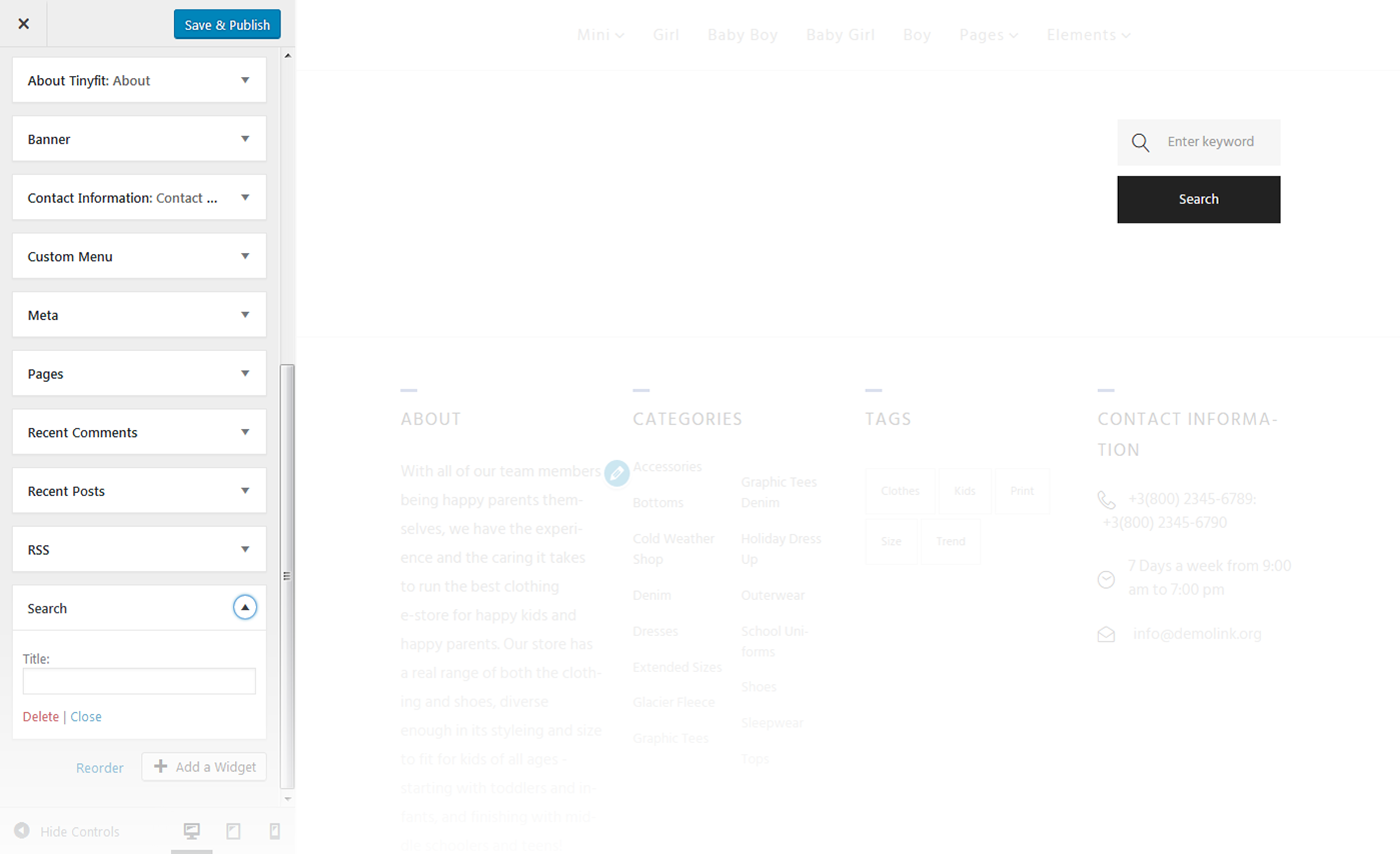 Menu Settings Screen