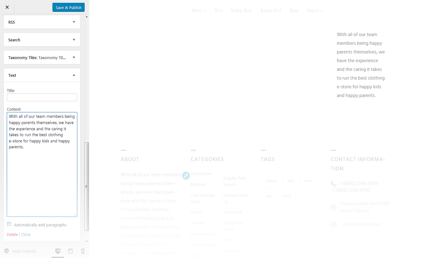 Menu Settings Screen
