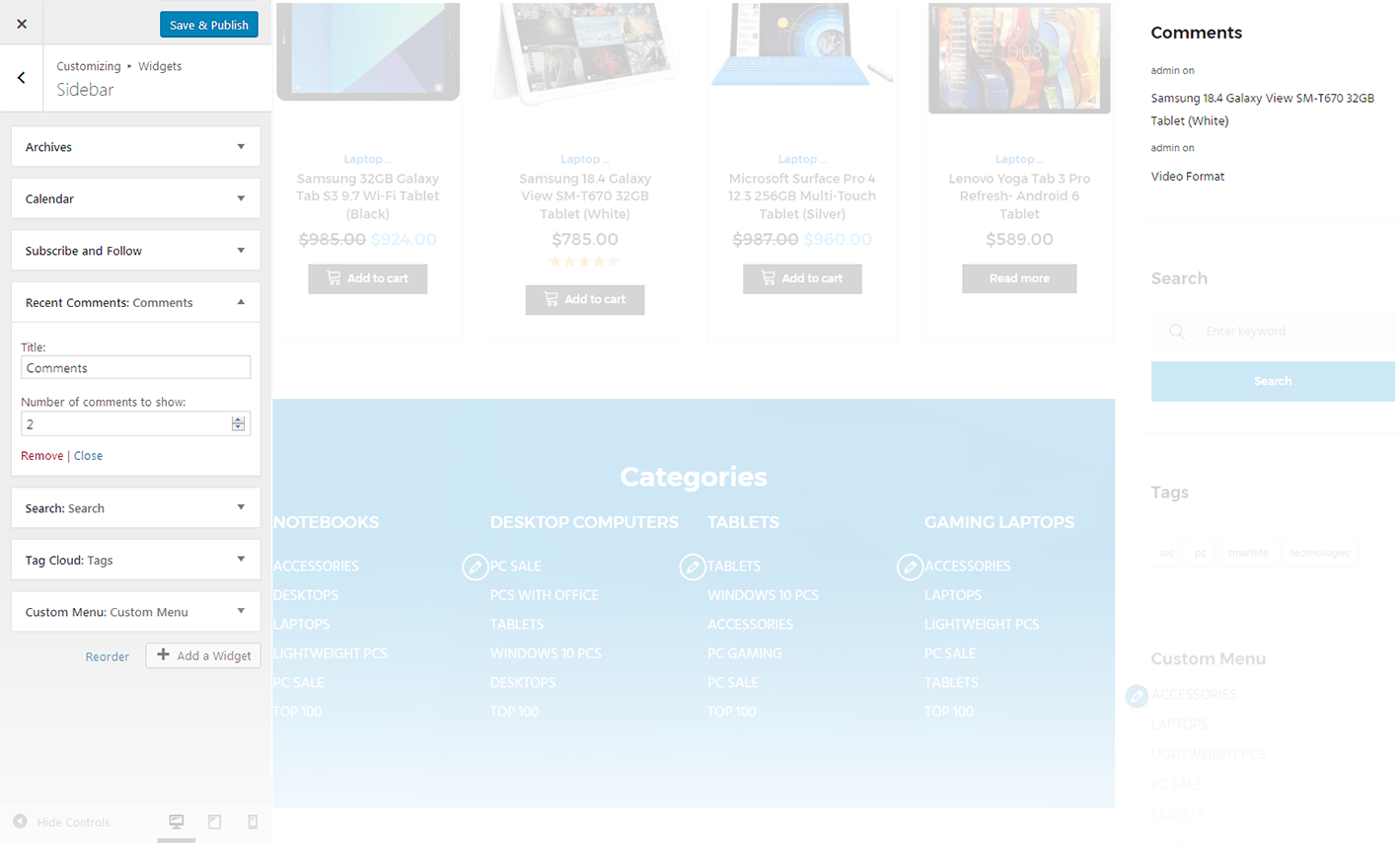 Menu Settings Screen