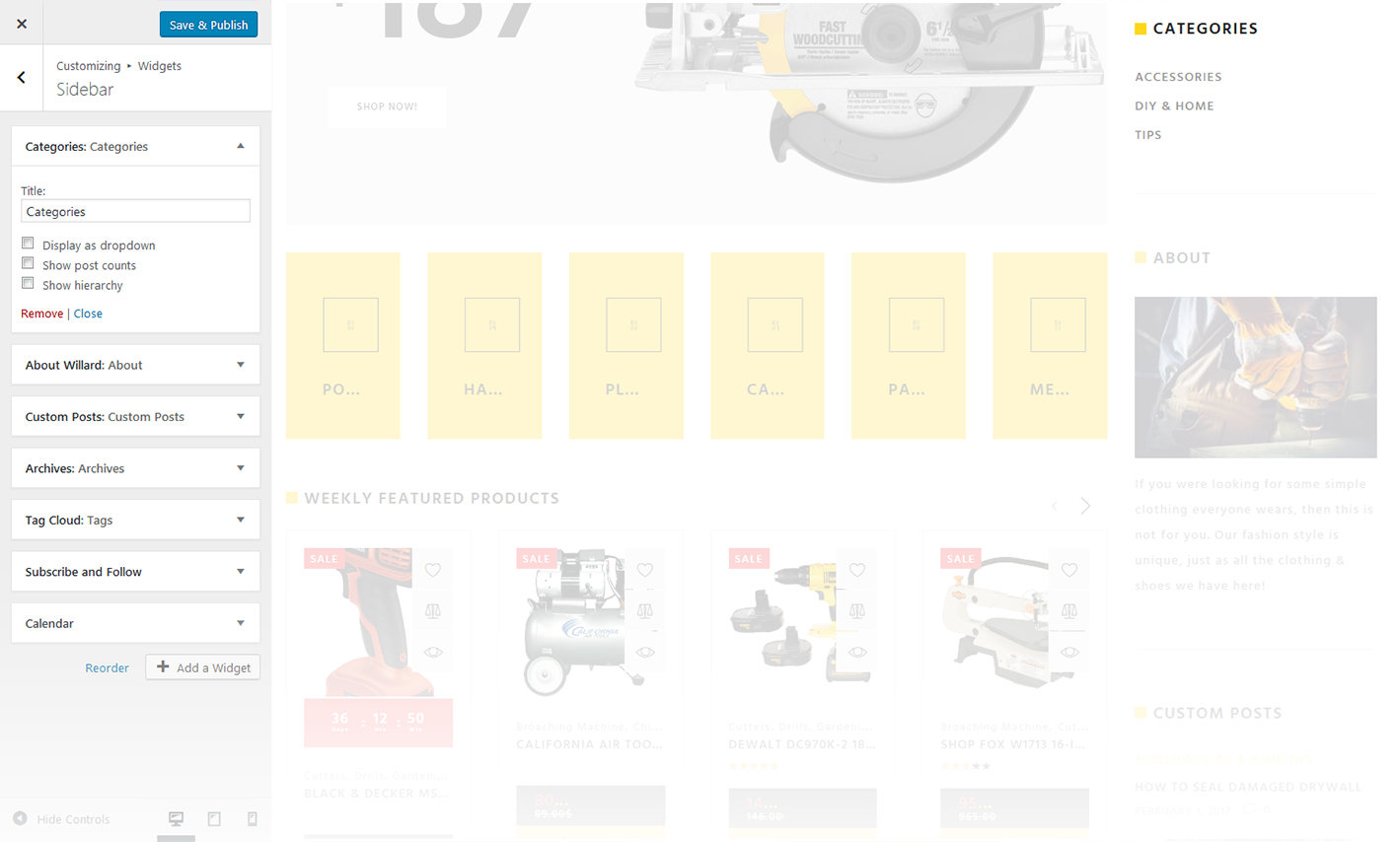 Menu Settings Screen