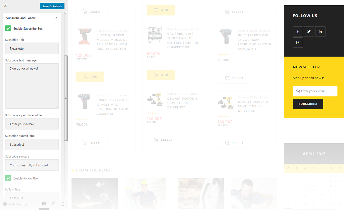 Menu Settings Screen