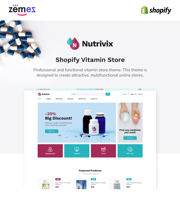 Nutrivix - Shopify Vitamin Store Theme, Food Supplements - 1